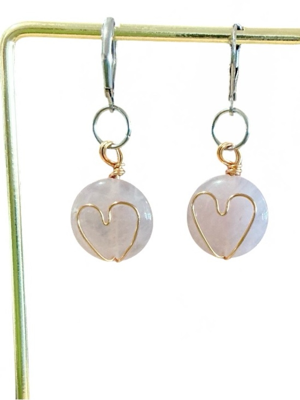 🆕 Heart Shaped Wire Wrapped Gemstone Earrings